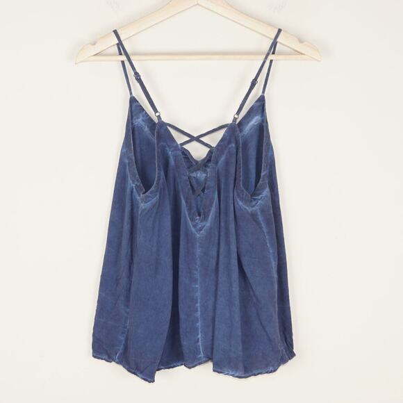 Tina Jo Oil Wash Blue Spaghetti Strap Tank Top Cami Womens Sz L - Picture 2 of 5